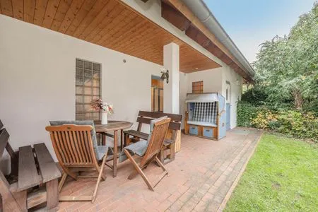 Terrasse Ferienhaus Rad Kapitän direkt am See mit Sauna und Terrasse
