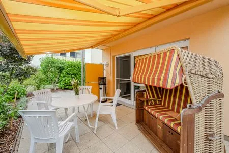 Terrasse Ferienwohnung Gestrandet mit Terrasse, Parkplatz und WLAN