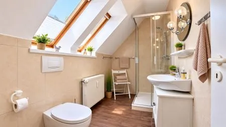 Badezimmer mit Dusche  Ferienwohnung Jonathan