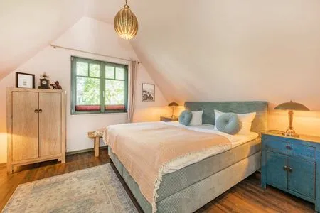Schlafzimmer Ferienhaus Ferdinand mit Sauna, Kamin und Terrasse - Hunde willkommen
