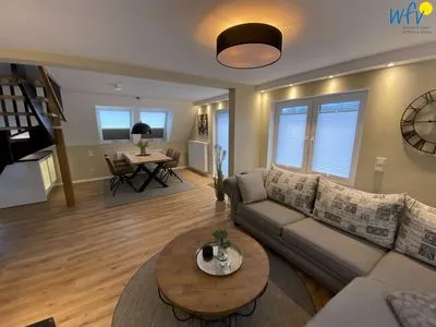 Wohnzimmer Strandhaus Ferienwohnung Backbord