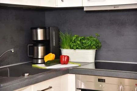 Kaffeemaschine, Spüle und Dekoratives Gemüse Logierhaus Friedrich WE 3 - "Klaas Störtebecker"