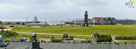 Ausblick aus dem Wohnzimmer Richtung Wattenmeer / Hafen Haus Inselrose Ferienwohnung Apfelrose