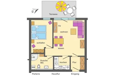 Grundriss Ferienpark Freesenbruch Wohnung 1.2 - Am Schwalbenweg