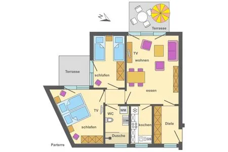 Grundriss Ferienpark Freesenbruch Wohnung 2.1 - Möwennest