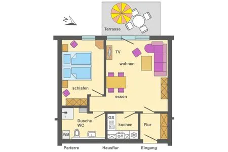 Grundriss Ferienpark Freesenbruch Wohnung 2.2 - Bernstein