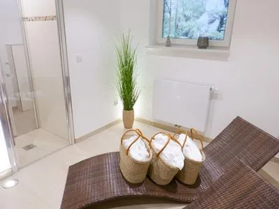 Liegen im Saunabereich der Ferienwohnung Seepferdchen in Süddorf auf Amrum Heidehüs Friesenhaushälfte *Seepferdchen*