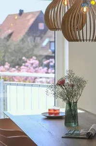 Blick ins Grüne Haus am Dorfbrunnen Ferienwohnung Düne