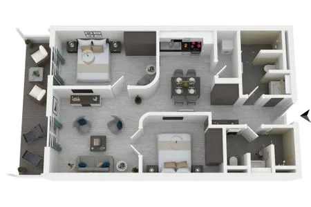 2 Ferienapartment Ostseestuv Wustrow – Grundriss der modernen Ferienwohnung mit zwei Schlafzimmern, Wohnbereich  Ostseestuv