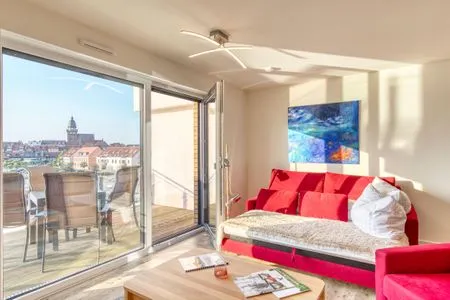 Ferienwohnung Wohlfühloase Hafenresidenz Waren (Müritz) - Wohnzimmer mit Hafenblick  Wohlfühloase
