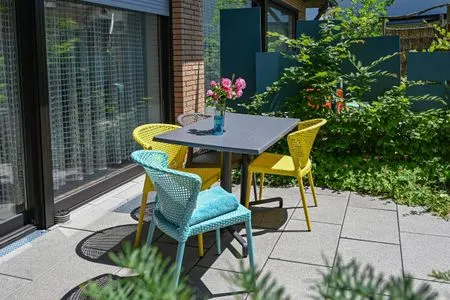 Terrasse Studio-Ferienwohnung 7a GOLDIGES ECK mit Terrasse