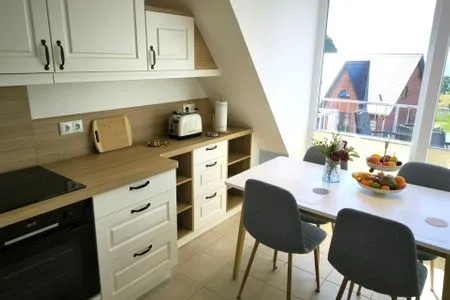 Küche / Küchenzeile Ferienwohnung in Göhren, hell, Sauna, Balkon und Merrblick