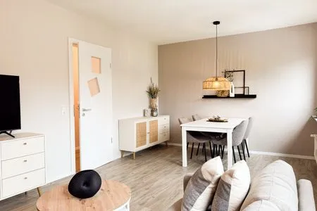 Wohnzimmer Ferienwohnung 'Borbystrand' in Eckernförde – Strandnah und familienfreundlich