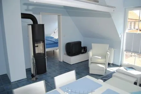Wohnbereich mit TV und Kamin  de Obendtied - Wohnung 4