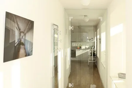 Wohnzimmer: Schlafsofa, TV, Zugang zum Balkon FeWo Strandgut in PRORA - 5.25