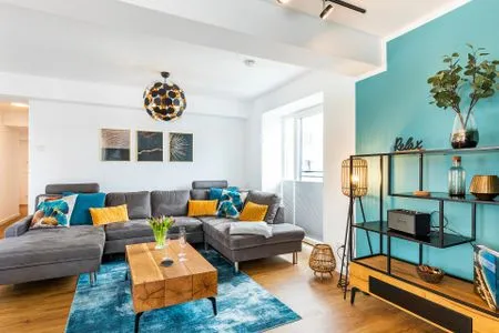 Wohnzimmer: Schlafsofa, TV FeWo Baltic Sunset in PRORA - 3.34