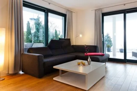 Wohnzimmer Villa Friede-Marie, App. Hannah - mit Terrasse und Ostseeblick