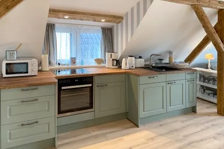 Küche / Küchenzeile Villa Imme App. 5 - großzügige Studio-Ferienwohnung mit Südbalkon & Meerluft-Feeling