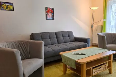 Wohnzimmer Ferienwohnung Feuerstein - in Hafennähe