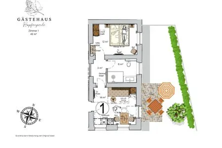 Grundriss Apartment mit Terrasse "Blumentraum"
