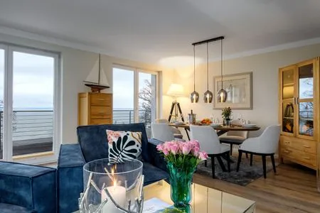 Wohnzimmer FeWo Seeadler - Sauna, Meerblick, Dachgeschoss