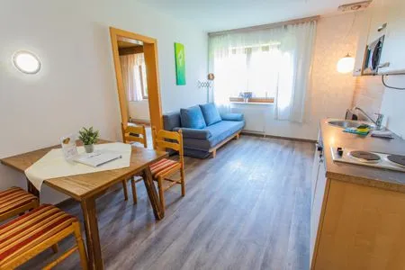 Küche mit Essbereich und Sofa Huberhof 2 by Alpenidyll Apartments