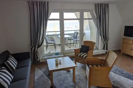 Wohnzimmer Fewo "An de Waterkant" - Leuchtturmblick, Balkon