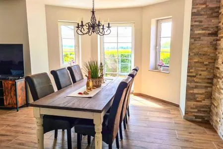 Wohnzimmer Ferienhaus Haffliebe mit Sauna und Kamin