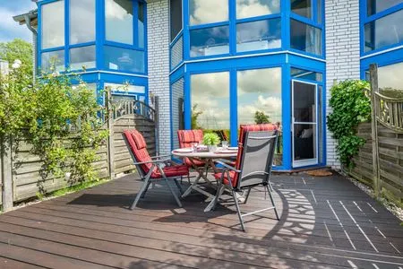 Terrasse Ferienwohnung Schleiwiese mit Meerblick in Stexwig
