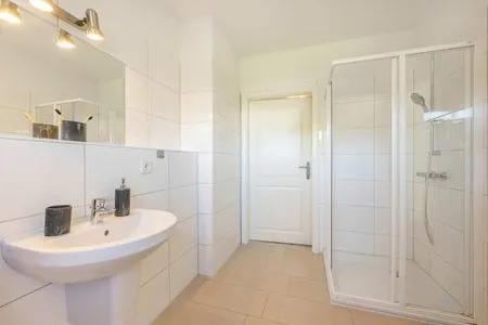Badezimmer Ferienwohnung Kanten nur 500 Meter bis zum Strand mit Sonnenterrasse