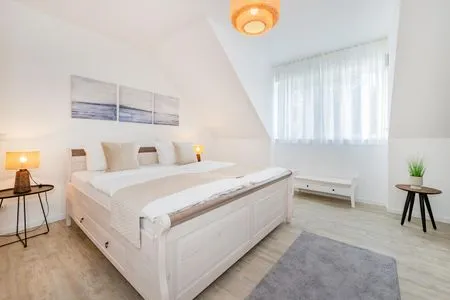 Schlafzimmer Ferienhaus Meeresrauschen nur 700 m zum Strand mit Terrasse