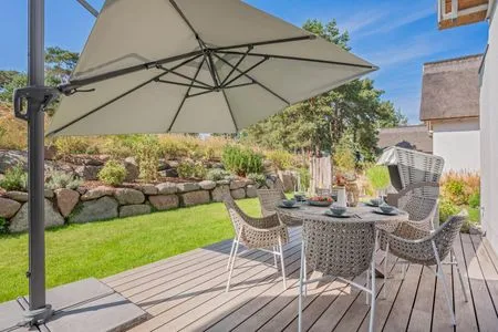 Terrasse Störtebekers Reethus mit Sauna, Kamin und Terrasse
