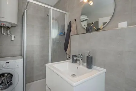 Badezimmer Ferienwohnung Inselzauber nur 250 m zum Strand mit Terrasse und Kamin