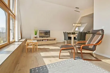 Wohnzimmer Uns Schilfhus App. Atelier mit großen Balkon und nur 100 m zum Strand