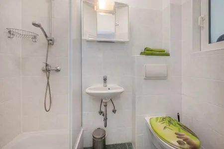 Badezimmer Ferienhaus Mellenthin mit großer Terrasse - Hund willkommen