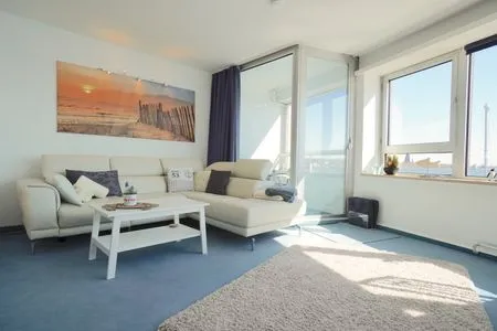 Wohnzimmer Ferienwohnung Schleiloge mit Panoramablick auf die Schlei