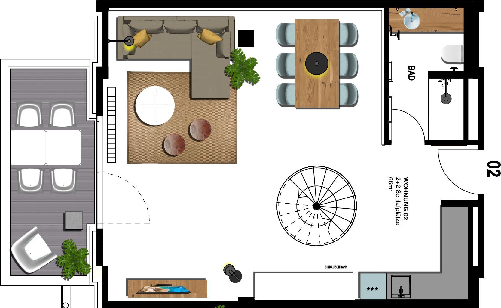 Kaiservillen Heringsdorf Ferienwohnung mit 1 Schlafzimmer, Balkon und Galerie (S2) Insel Usedom - Grundriss