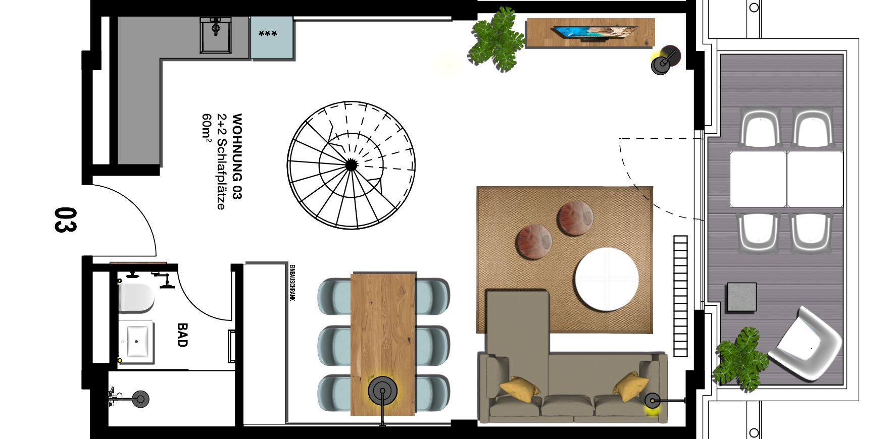 Kaiservillen Heringsdorf Ferienwohnung mit 1 Schlafzimmer und Balkon (S3) Insel Usedom - Grundriss