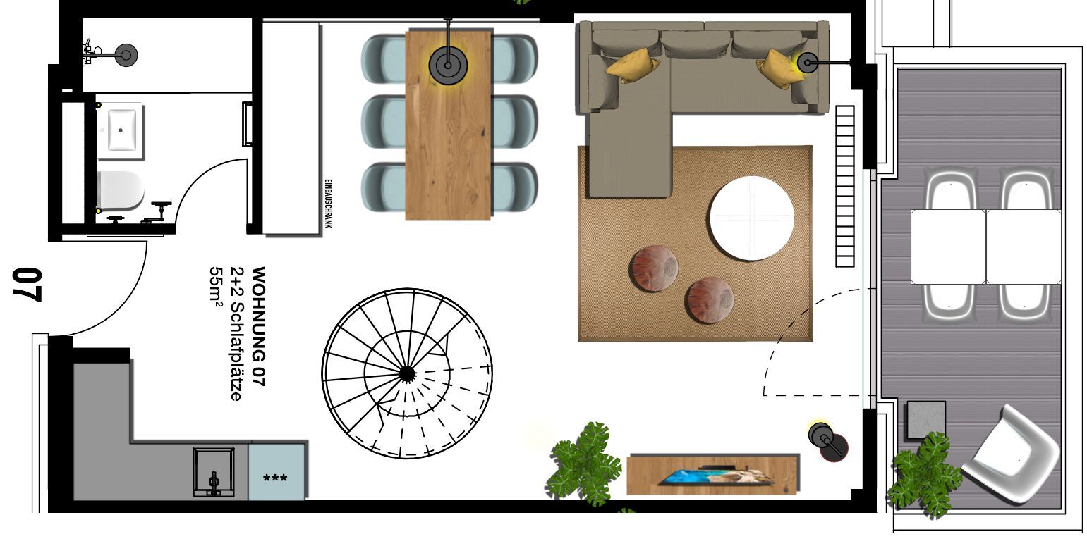 Kaiservillen Heringsdorf Ferienwohnung mit 1 Schlafzimmer und Balkon (S7) Insel Usedom - Grundriss