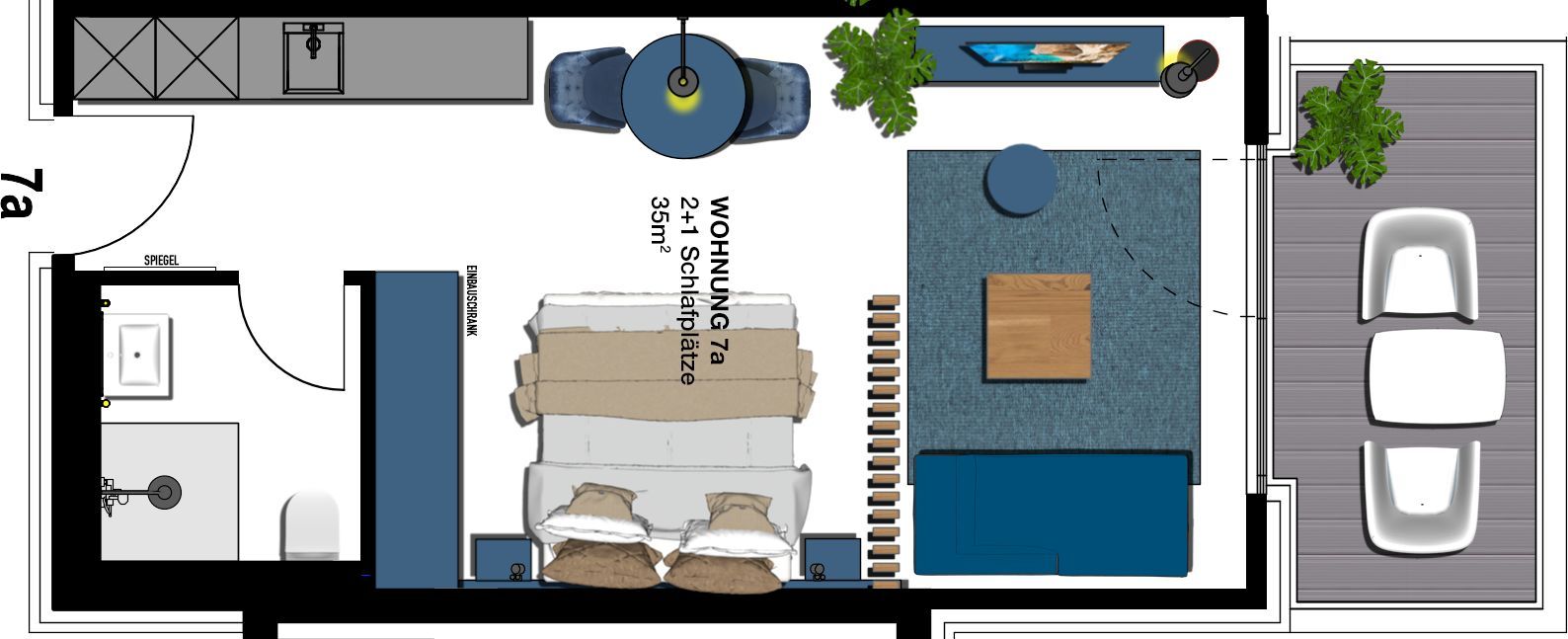 Kaiservillen Heringsdorf 1-Raum-Ferienwohnung mit Balkon (S7a) Insel Usedom - Grundriss