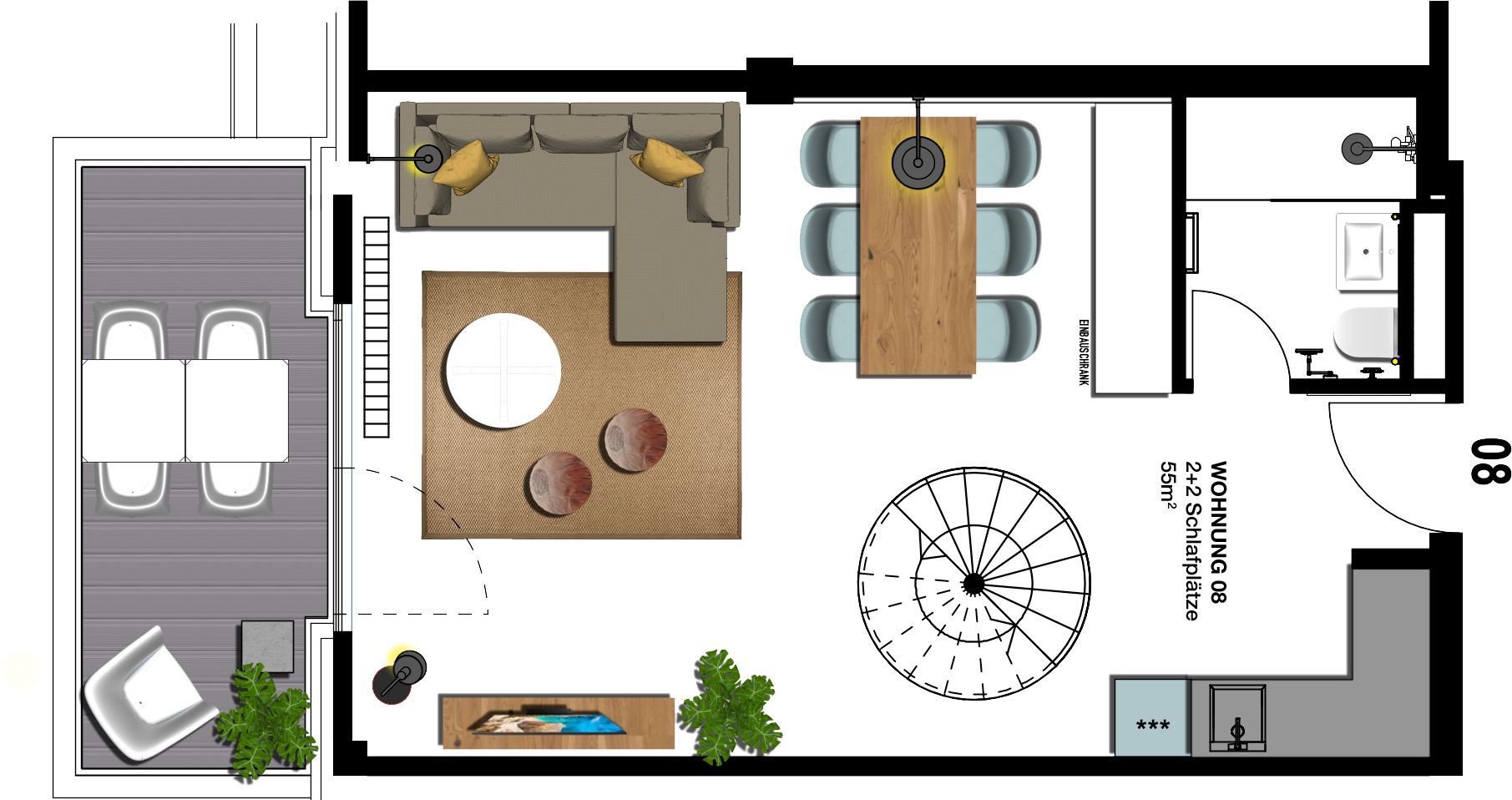 Kaiservillen Heringsdorf Ferienwohnung mit 1 Schlafzimmer und Balkon (S8) Insel Usedom - Grundriss