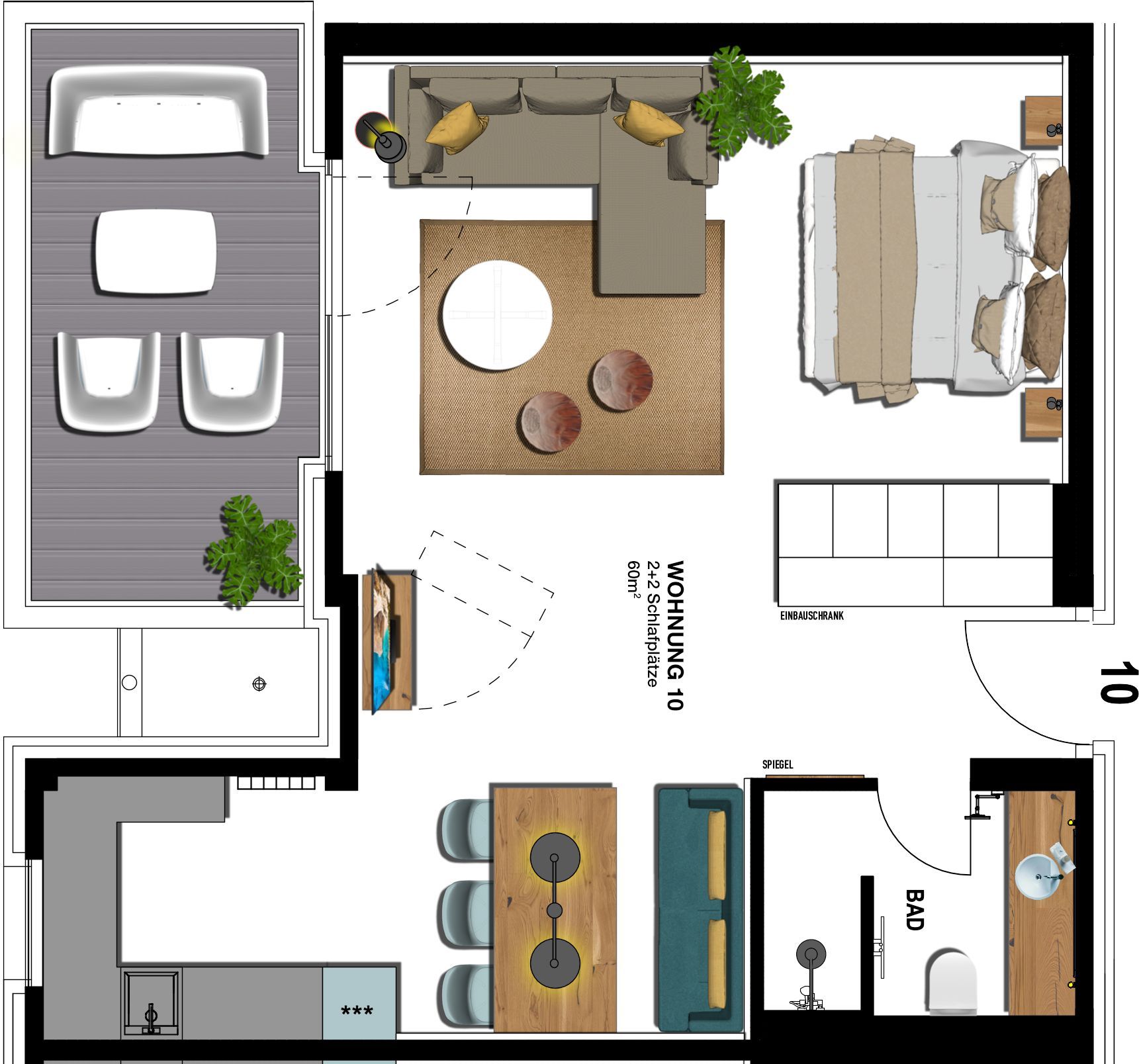 Kaiservillen Heringsdorf 1-Raum-Ferienwohnung mit Balkon zur Seeseite (S10) Insel Usedom - Grundriss