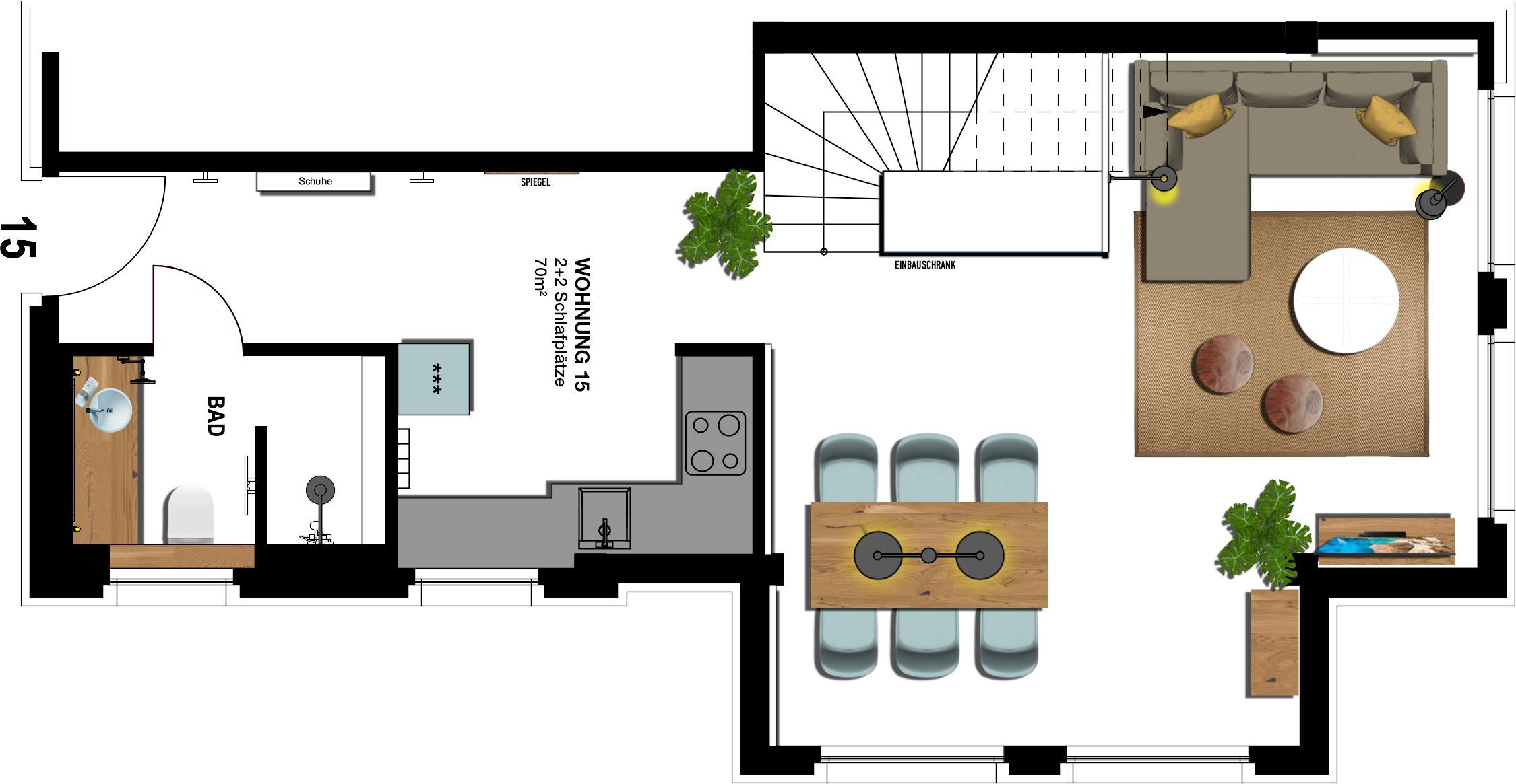 Kaiservillen Heringsdorf Ferienwohnung mit 1 Schlafzimmer und Balkon zur Seeseite (S15) Insel Usedom - Grundriss