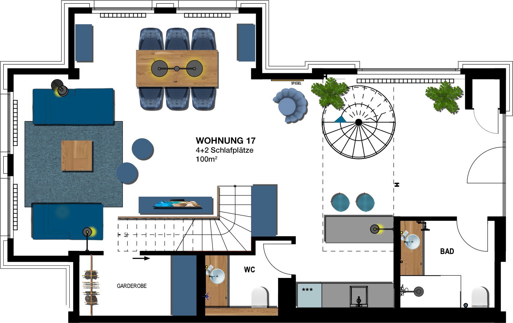 Kaiservillen Heringsdorf Ferienwohnung mit 2 Schlafzimmern und Terrasse (S17) Insel Usedom - Grundriss