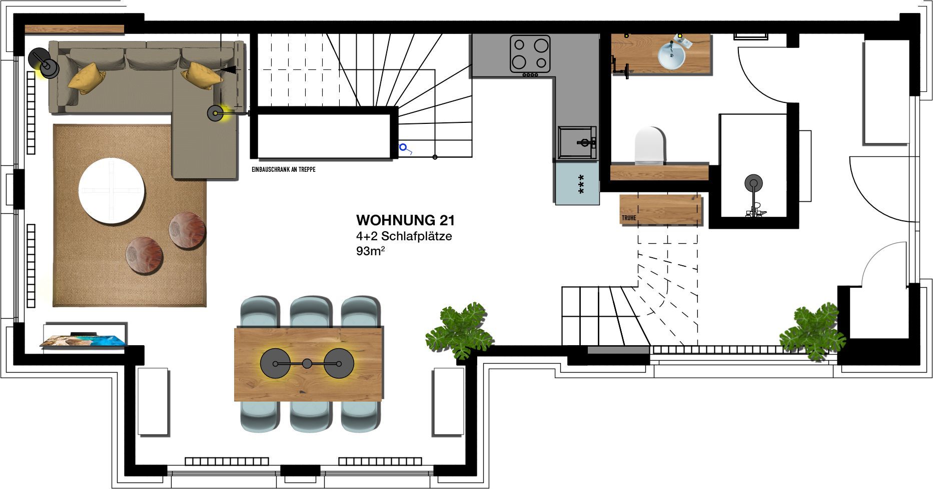 Kaiservillen Heringsdorf Ferienwohnung mit 2 Schlafzimmern und Terrasse (S21) Insel Usedom - Grundriss