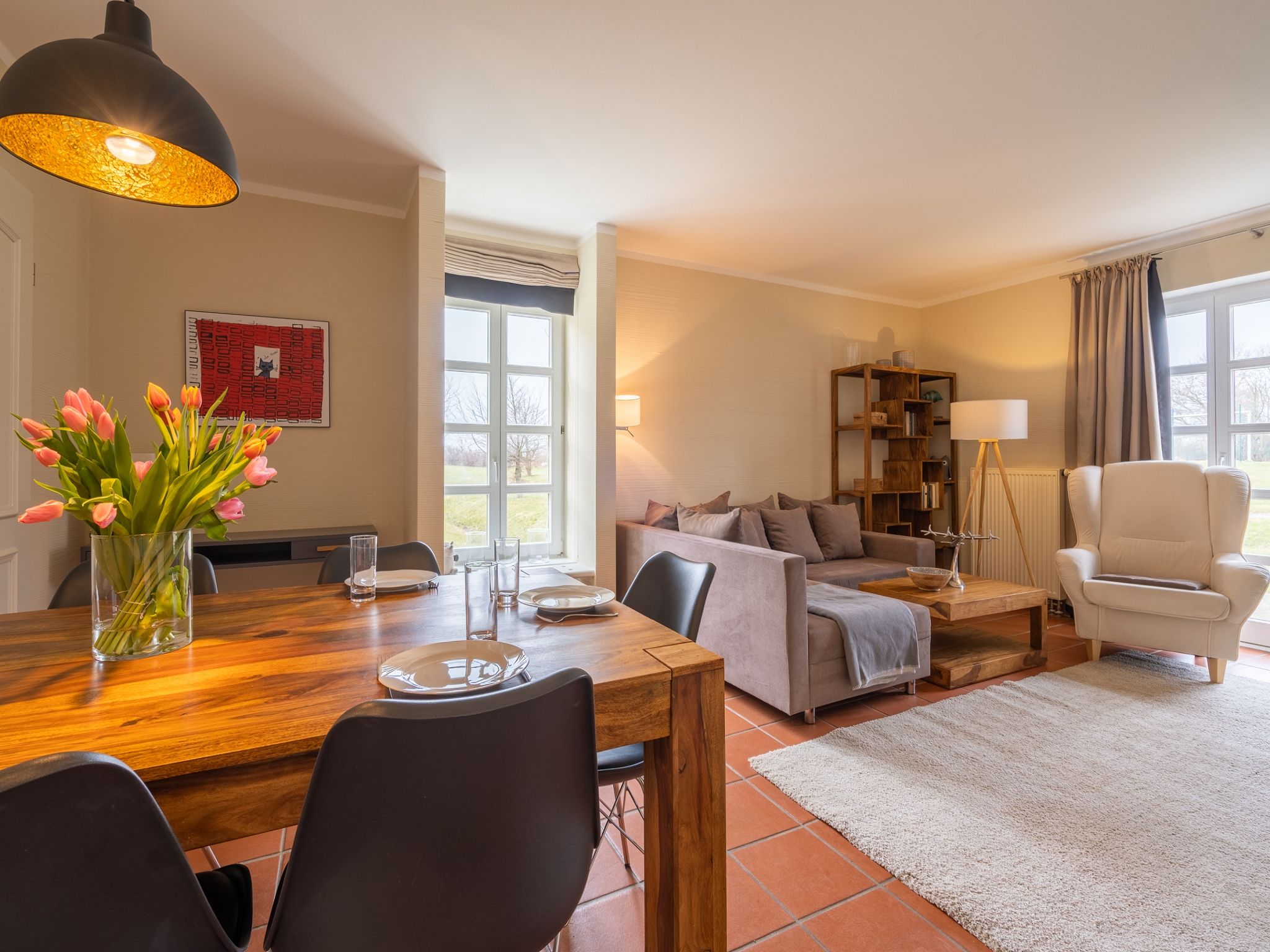 Feriendorf Rugana Komfortplus Ferienwohnung mit 2 Schlafzimmern und Terrasse (D12) Insel Rügen - Wohnzimmer