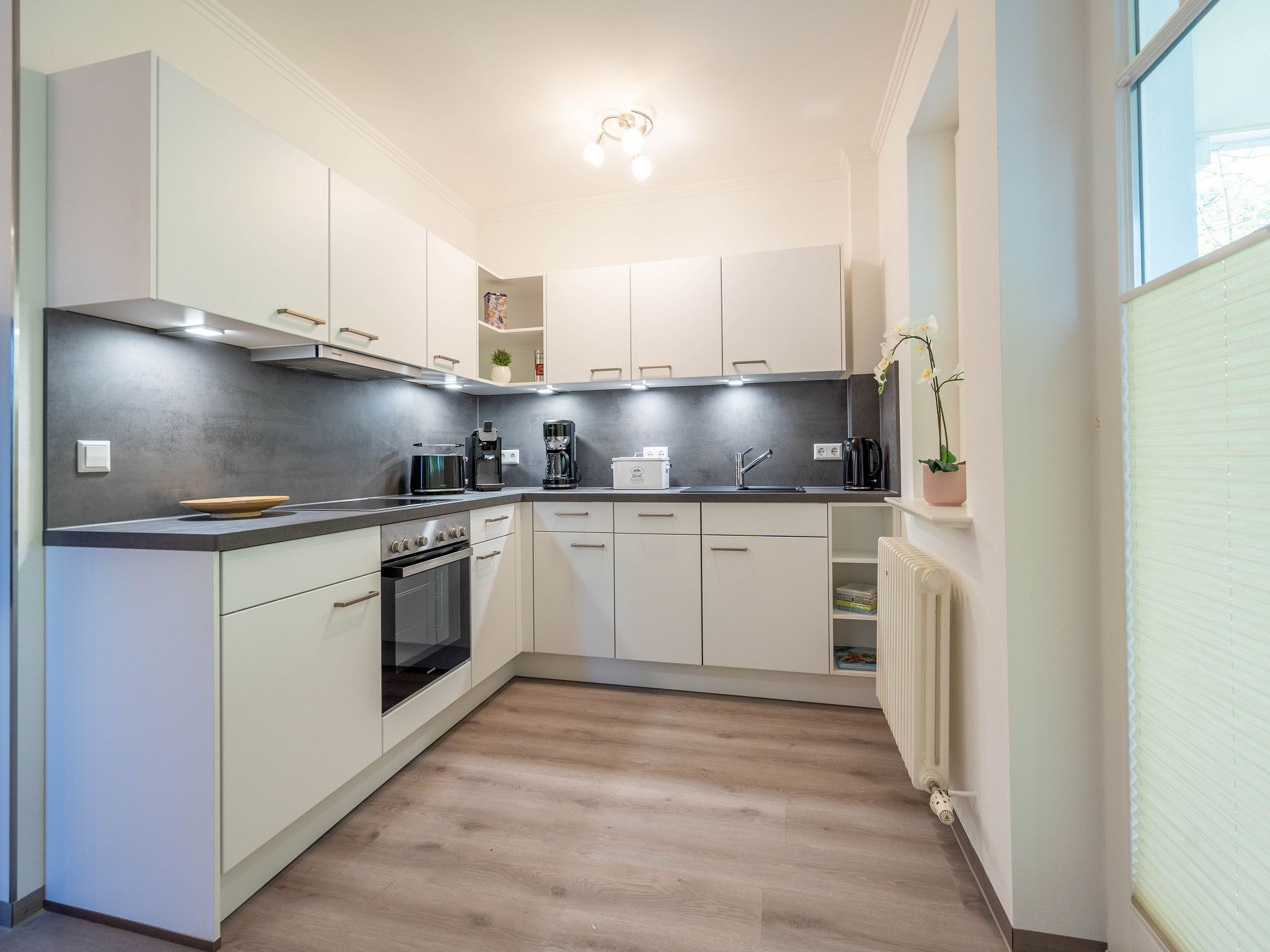 Dünenpark Binz Komfortplus Ferienwohnung mit 1 Schlafzimmer und Terrasse im Erdgeschoss (049) Insel Rügen - Küche / Küchenzeile