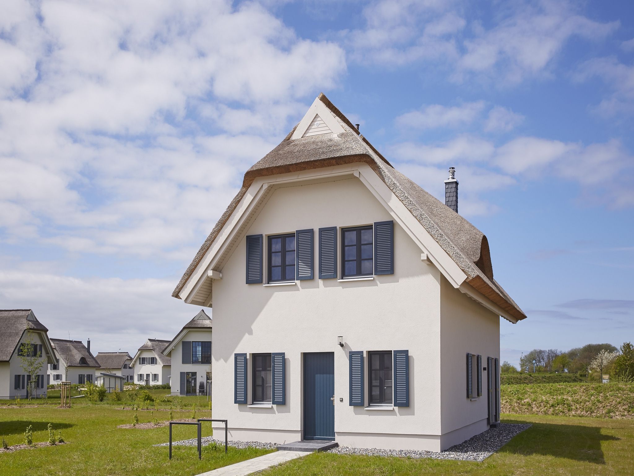 Premium Reetdachvilla mit 3 Schlafzimmern, Sauna, Kamin und Massagesessel (F05) - Hauptansicht