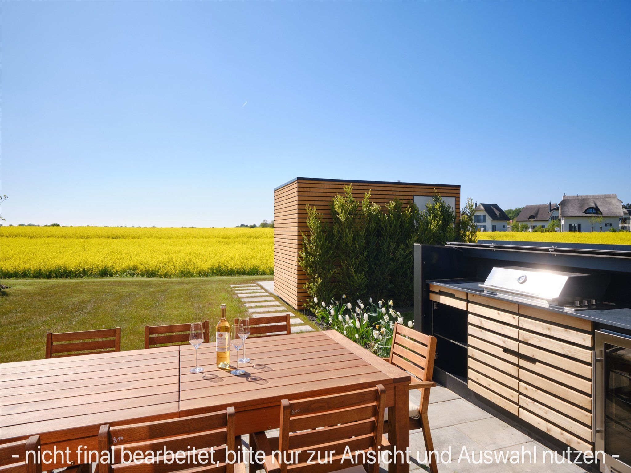 LuxusPlus Reetdachvilla mit 4 Schlafzimmern, Sauna und Kamin (G10) - Terrasse