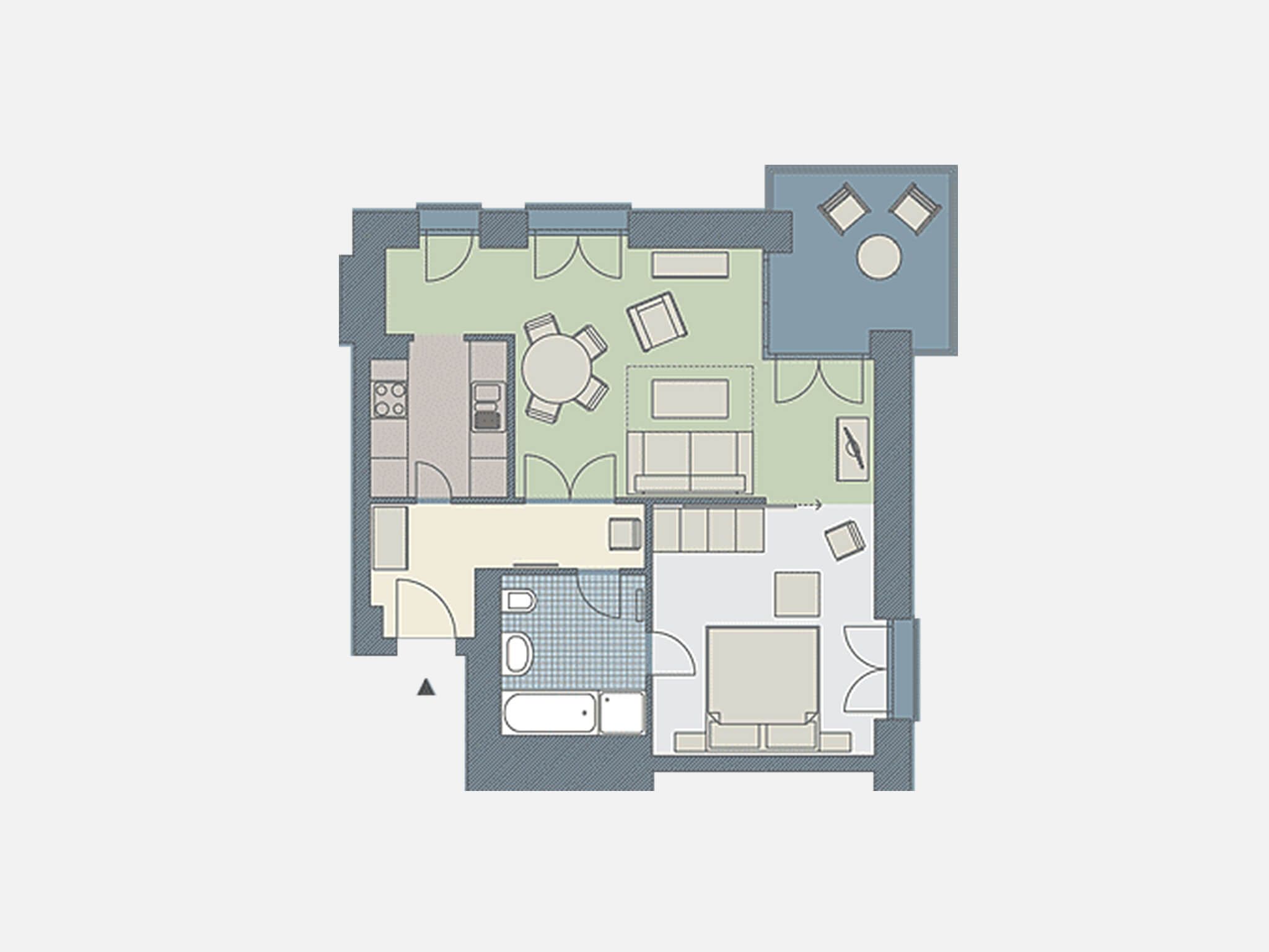 Kaiservillen Heringsdorf Ferienwohnung mit 1 Schlafzimmer und Terrasse (D101) Insel Usedom - Grundriss